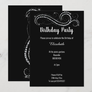 ELEGANT AND CLASSY BLACK DIAMOND BIRTHDAY PARTY INVITATION