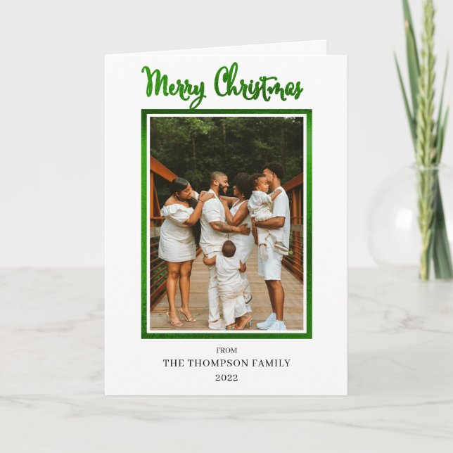 Elegant and Classy Faux Foil Photo Merry Christmas Holiday Card (Front)