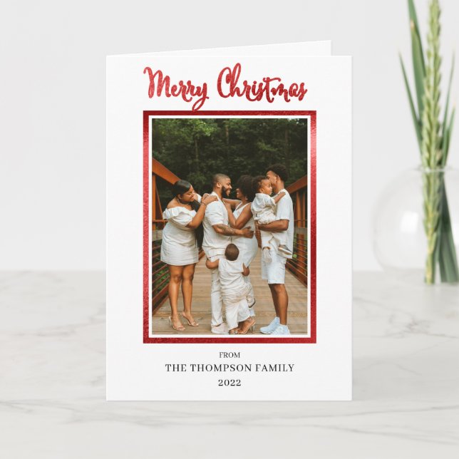 Elegant and Classy Faux Foil Photo Merry Christmas Holiday Card (Front)