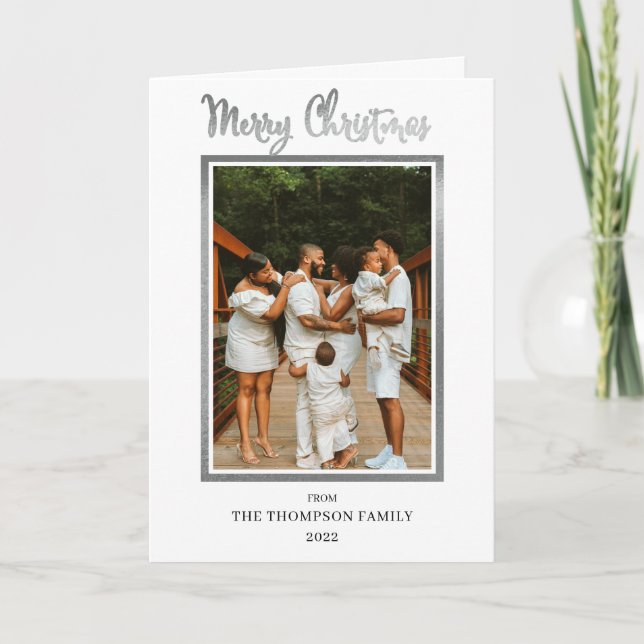 Elegant and Classy Faux Foil Photo Merry Christmas Holiday Card (Front)
