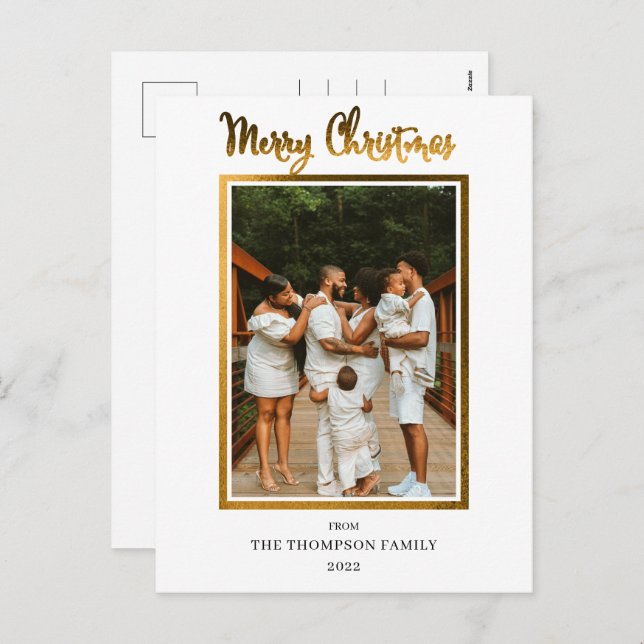 Elegant and Classy Faux Foil Photo Merry Christmas Holiday Postcard (Front/Back)