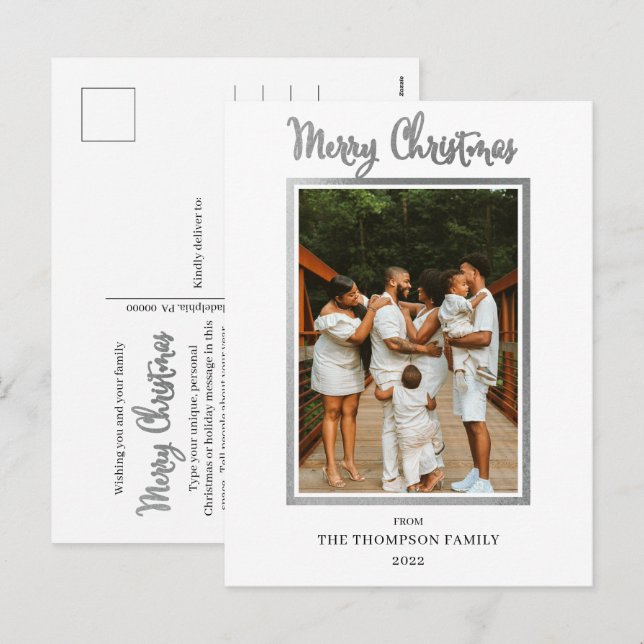 Elegant and Classy Faux Foil Photo Merry Christmas Holiday Postcard (Front/Back)