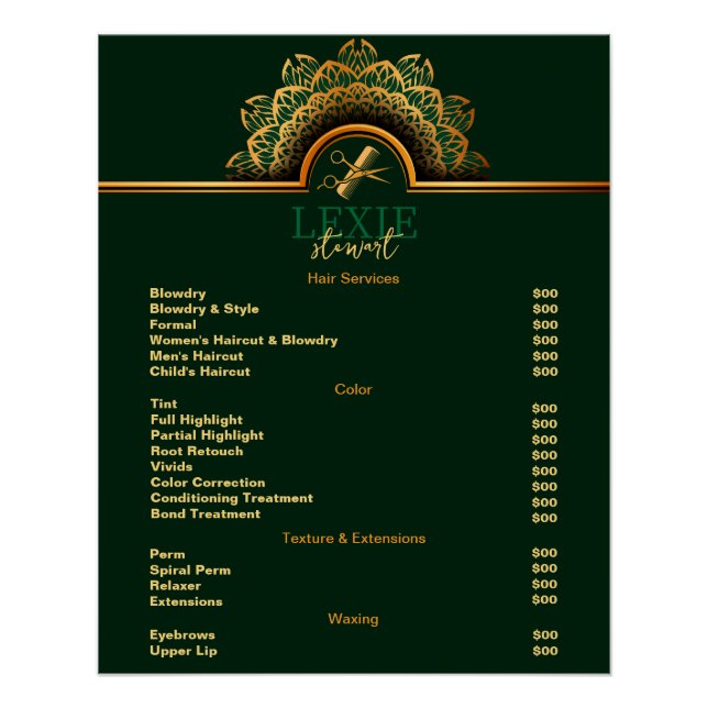 Elegant and Classy Hair Stylist Price List Poster (Front)
