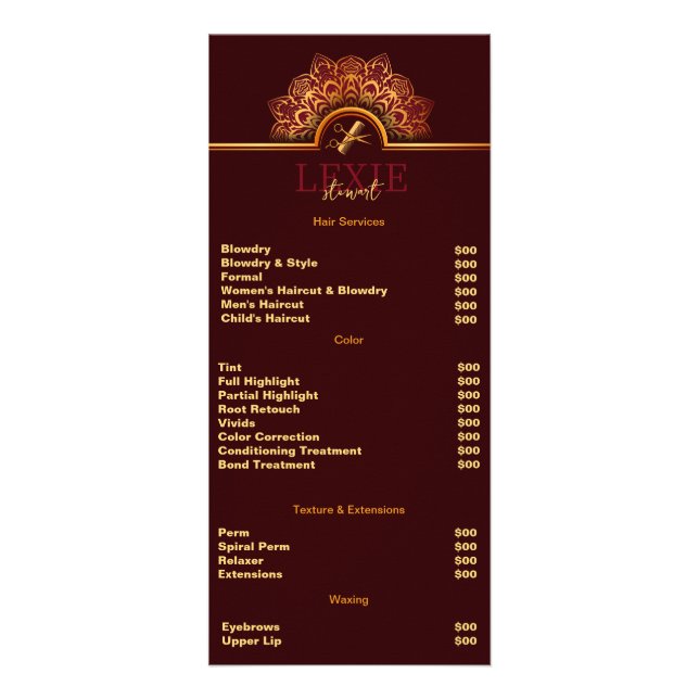 Elegant and Classy Hair Stylist  Rack Card (Front)