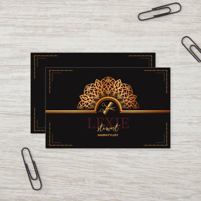 Elegant and Classy Hair Stylist Referral Business Card (Front/Back In Situ)