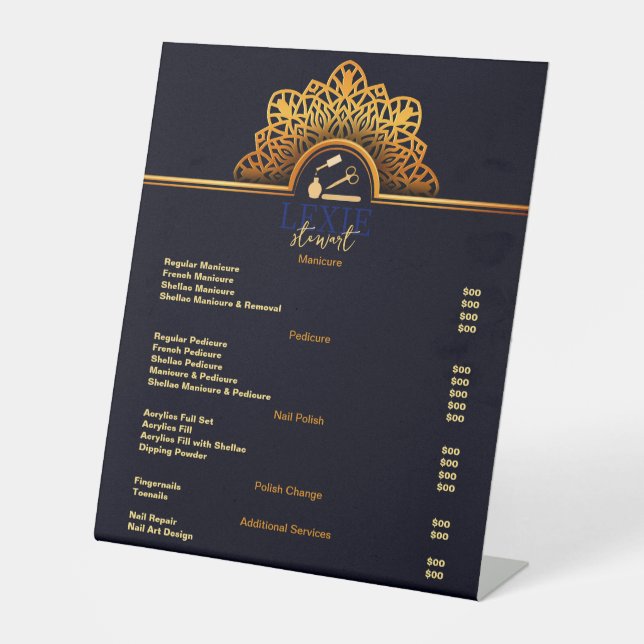 Elegant and Classy Nail Tech Price List Pedestal Sign (Front)