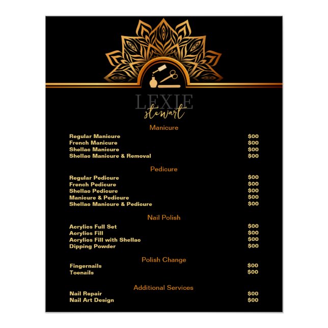 Elegant and Classy Nail Tech Price List Poster (Front)