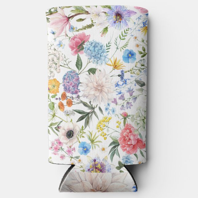 Elegant and Colourful Wildflower Pattern Seltzer Can Cooler (Front)