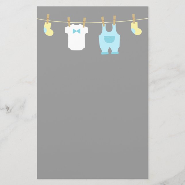 Elegant and Cute Baby Boy Clothes Stationery (Front)