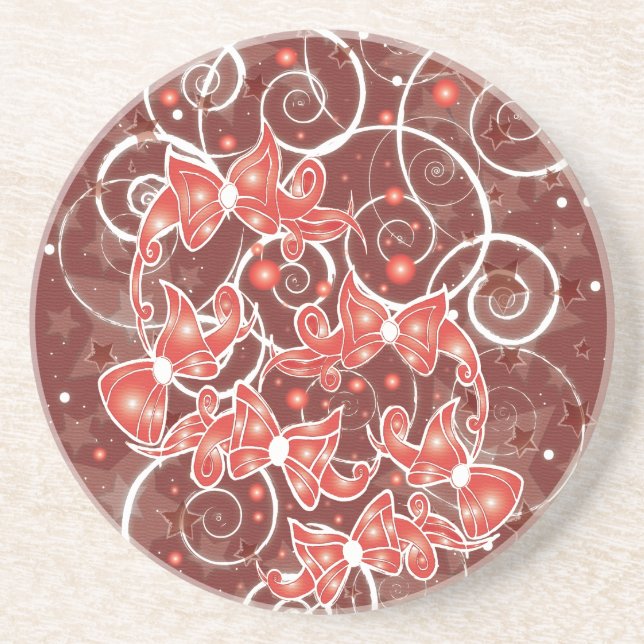 Elegant and Cute Christmas Bows and stars Coaster (Front)
