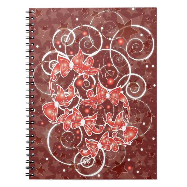 Elegant and Cute Christmas Bows and stars Notebook (Front)