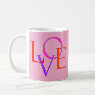 Elegant and Cute Colourful "LOVE" on Light Pink Coffee Mug