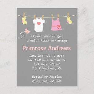 Elegant and Cute Girl Baby Shower, Grey Chevron Invitation