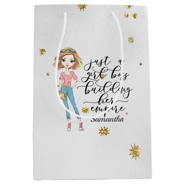 Elegant  and Cute Lady | Girl Boss | Grey Medium Gift Bag (Front)