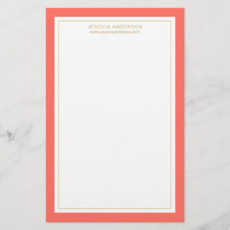 Elegant And Feminine Coral Gold Personalised Stationery