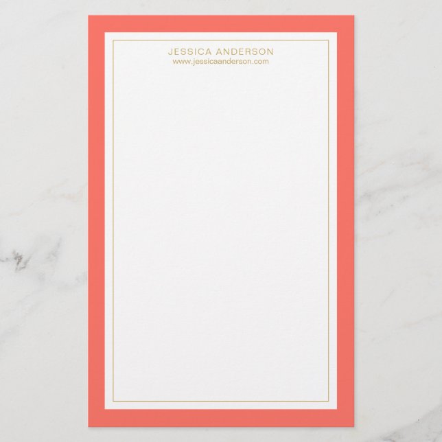 Elegant And Feminine Coral Gold Personalised Stationery (Front)