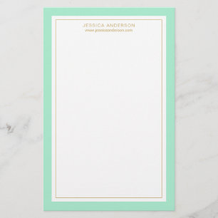Elegant And Feminine Mint Gold Personalised Stationery