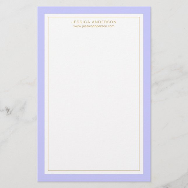 Elegant And Feminine Periwinkle Gold Personalised Stationery (Front)