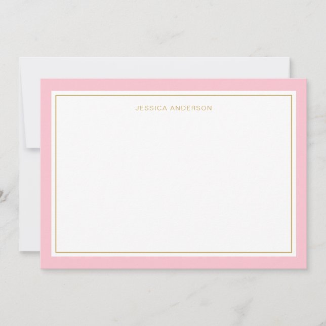 Elegant And Feminine Pink Gold Border Personalised Card (Front)