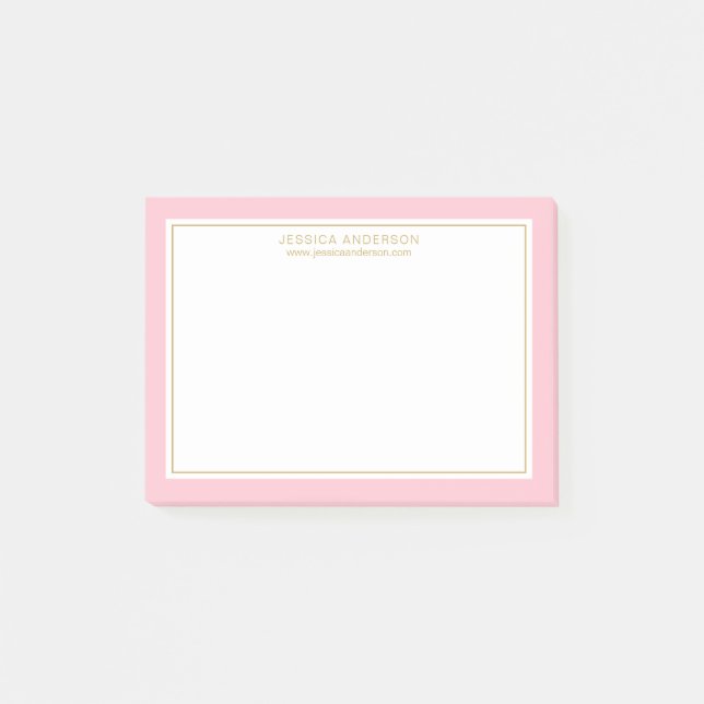 Elegant And Feminine Pink Gold Border Personalised Post-it Notes (Front)