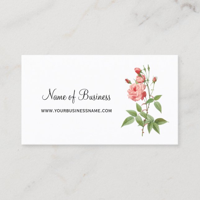Elegant and Feminine Pink Rose Floral Business Card (Front)