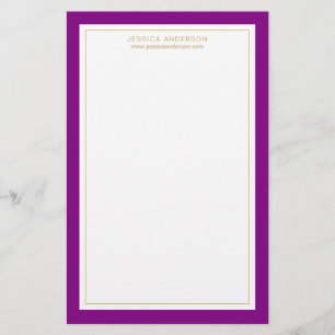 Elegant And Feminine Purple Gold Personalised Stationery