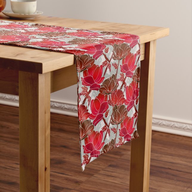 Elegant And Feminine Red Flowers Short Table Runner (In Situ)