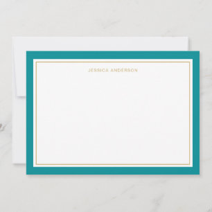 Elegant And Feminine Teal Gold Border Personalised Card