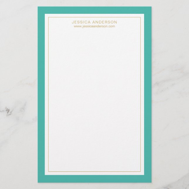 Elegant And Feminine Turquoise Gold Personalised Stationery (Front)