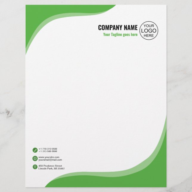 Elegant and fluid green custom letterhead (Front)