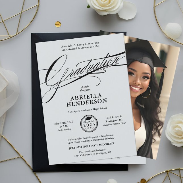 Elegant and Formal Script Graduation Invitation (Elegant Formal Graduation Announcement and Invitation with Elegant Typography Script.)
