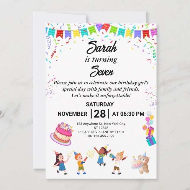 Elegant and Fun Birthday Party Invitation Card (Front)