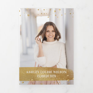Elegant and Fun Gold Graduation Trifold Invitation
