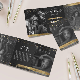 Elegant and Fun Gold Graduation Trifold Invitation