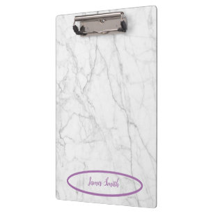 Elegant and Functional Name Customise White Marble Clipboard
