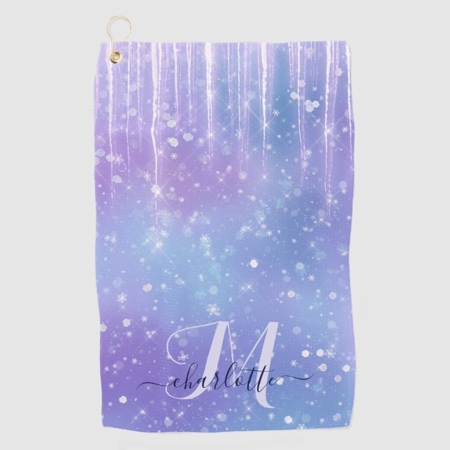 Elegant and Glitzy Purple Golf Towel (Front)