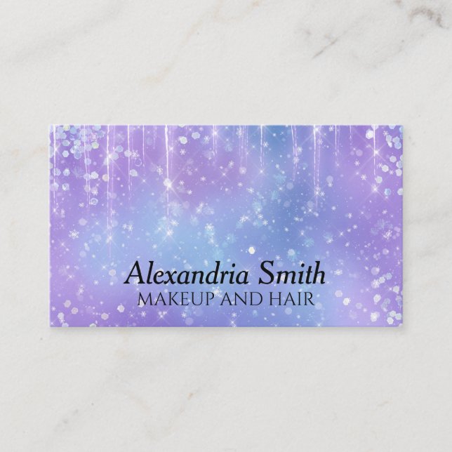 Elegant and Glitzy Purple Sparkle Business Card (Front)