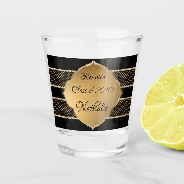 Elegant and Gold and black reunion Shot Glass (Front)