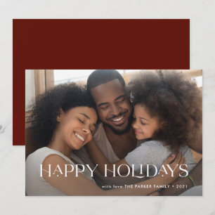 Elegant and Happy Holidays   One Photo Brick Red Holiday Card