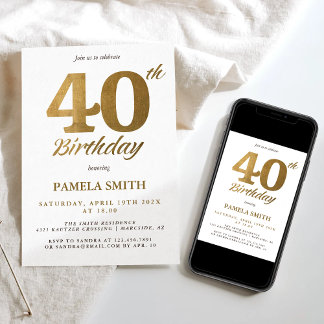 Elegant and luxury classic faux gold 40th birthday invitation