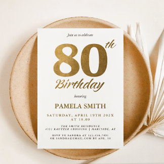 Elegant and luxury classic faux gold 80th birthday invitation