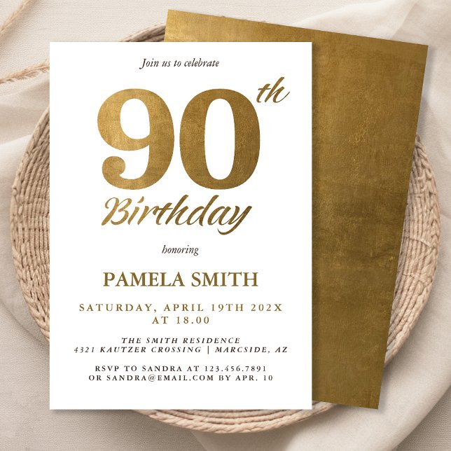 Elegant and luxury classic faux gold 90th birthday invitation (Creator Uploaded)