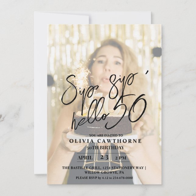 Elegant and minimal 50th Photo Birthday  Invitatio Invitation (Front)