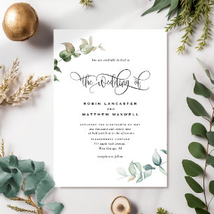 Elegant and Minimal, Greenery Budget Wedding Invitation