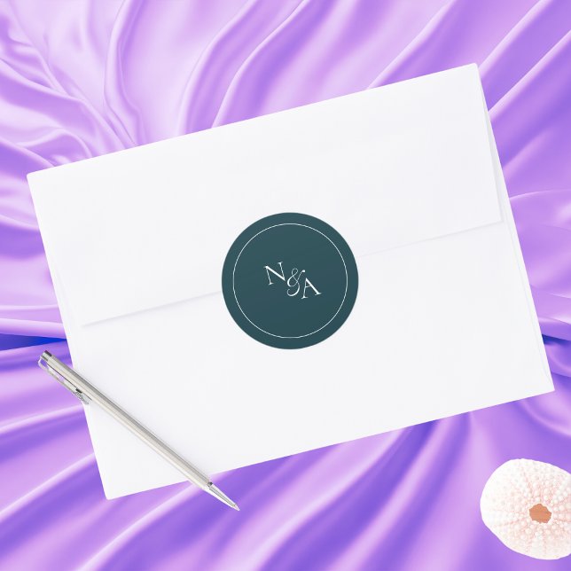 Elegant and Minimalist Cotton Initials Green Classic Round Sticker (Creator Uploaded)