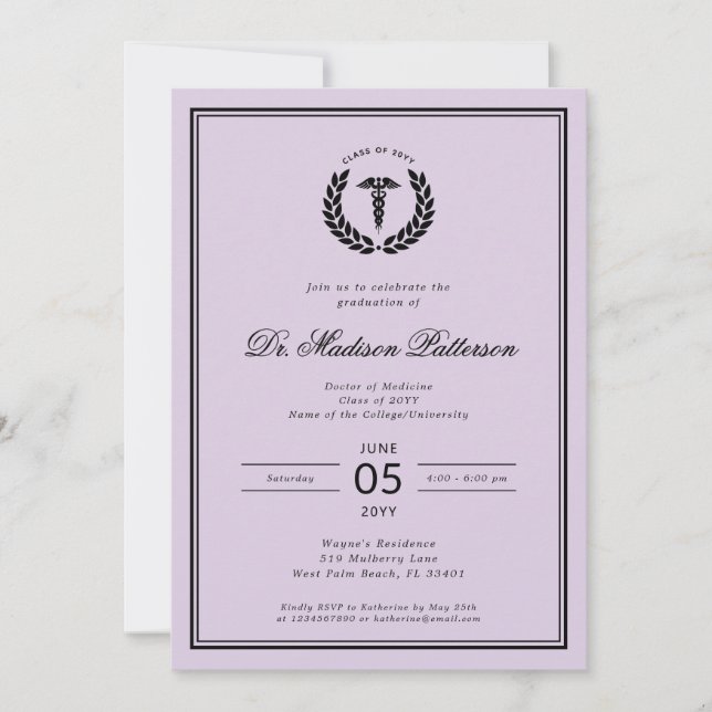 Elegant and Minimalist Medical School Graduation Invitation (Front)