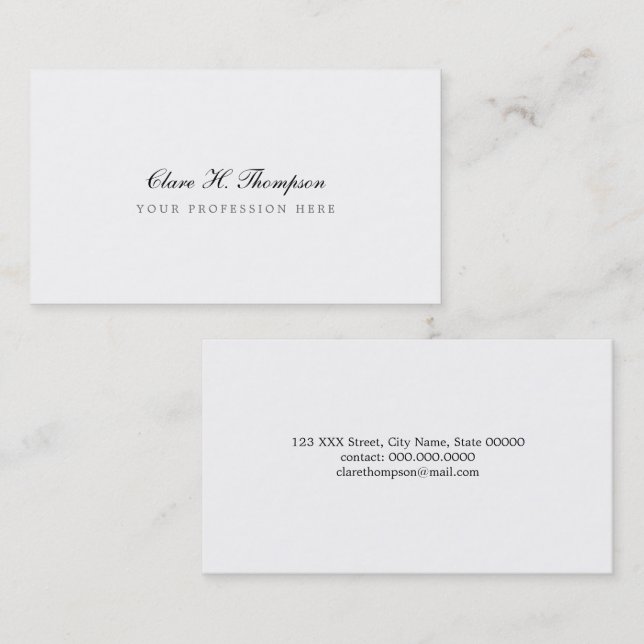 elegant and minimalist professional script white business card (Front/Back)