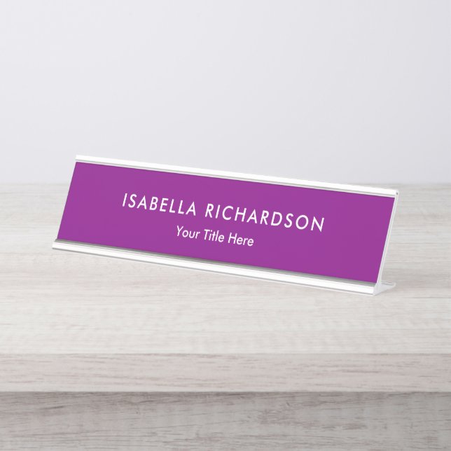 Elegant And Minimalist Purple Desk Name Plate (Front)