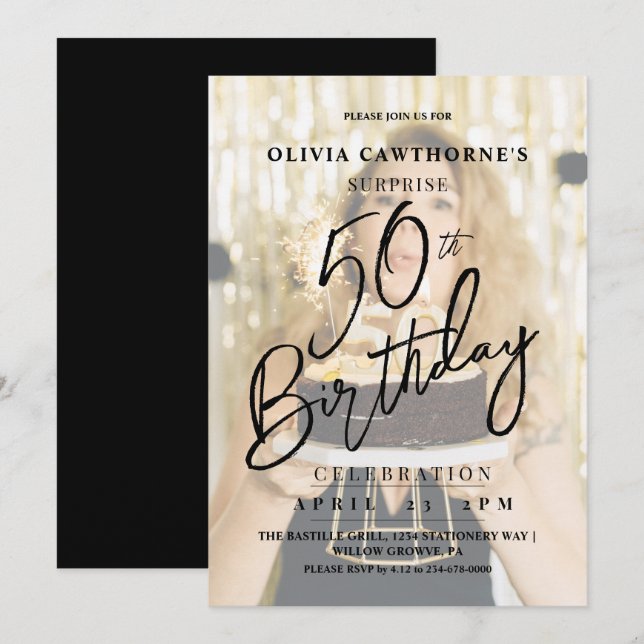 Elegant and Modern 50th Photo Birthday  Invitatio Invitation (Front/Back)