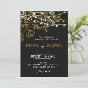 Elegant and modern black and gold engagement invitation